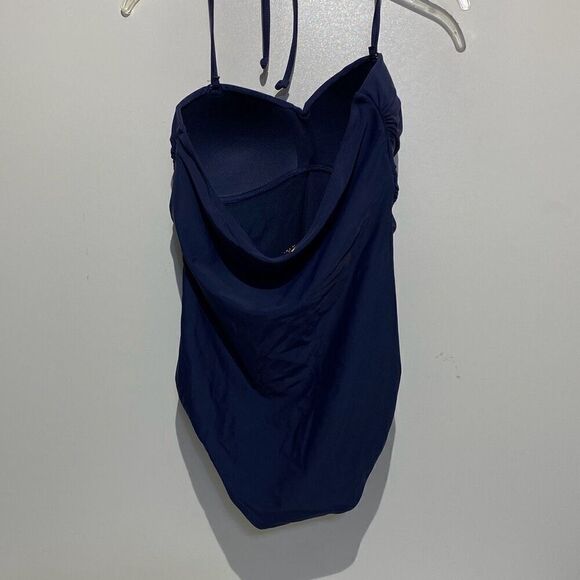 Catherine Malandrino Women's Navy Twisted Ruched Bandeau Swimsuit Sz Medium NWT - Picture 2 of 8